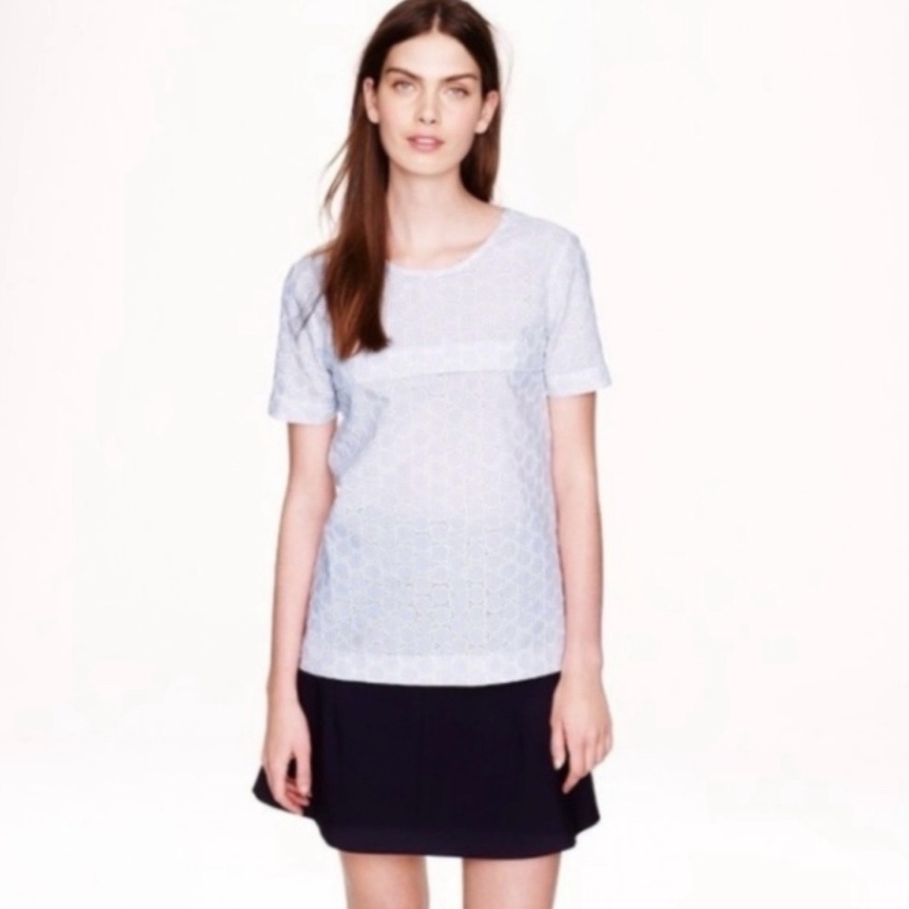 J. Crew Seersucker Eyelet Ribbon Tie Top Women 6